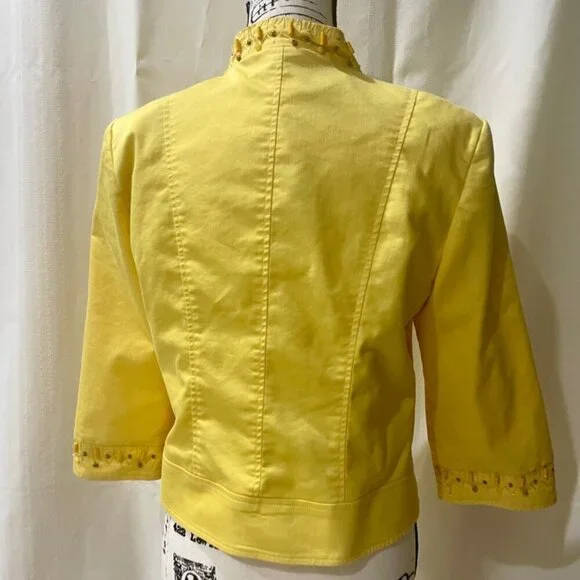 VINTAGE PATCHNGTON YELLOW EMBROIDERED ZIPPED BLAZER JACKET SIZE SMALL - Picture 2 of 11